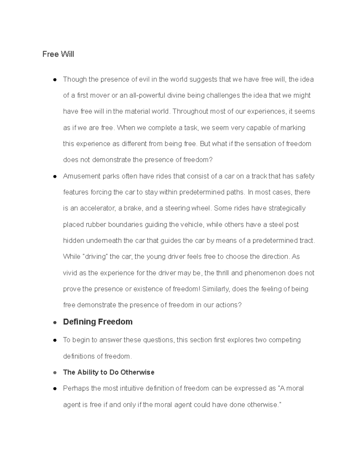 Philo- Free Will - N/A - Free Will Though the presence of evil in the ...