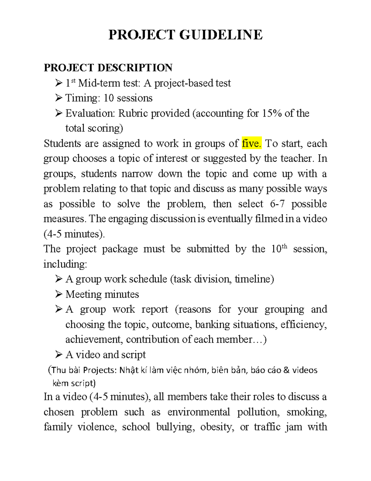 Project- Guideline-E2 - PROJECT GUIDELINE PROJECT DESCRIPTION 1 st Mid ...