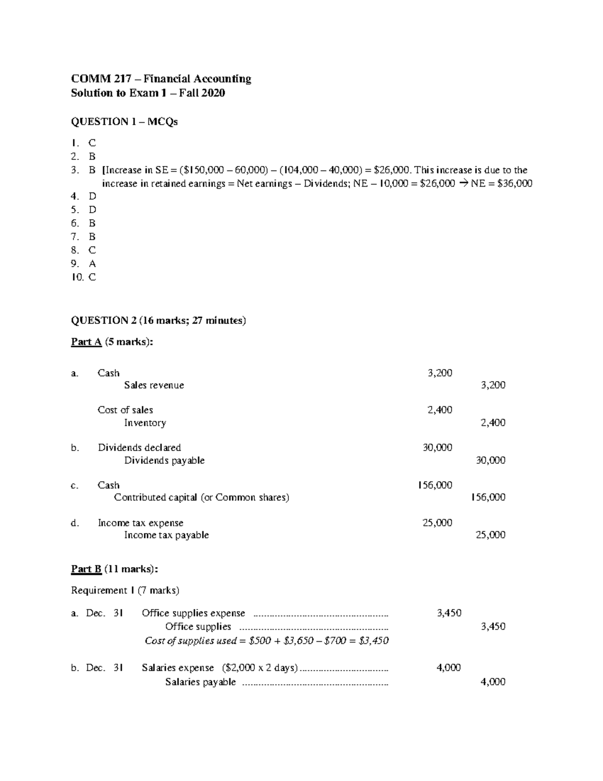 Solution to Exam 1 - Fall 2020 - ACCT 437 - Studocu