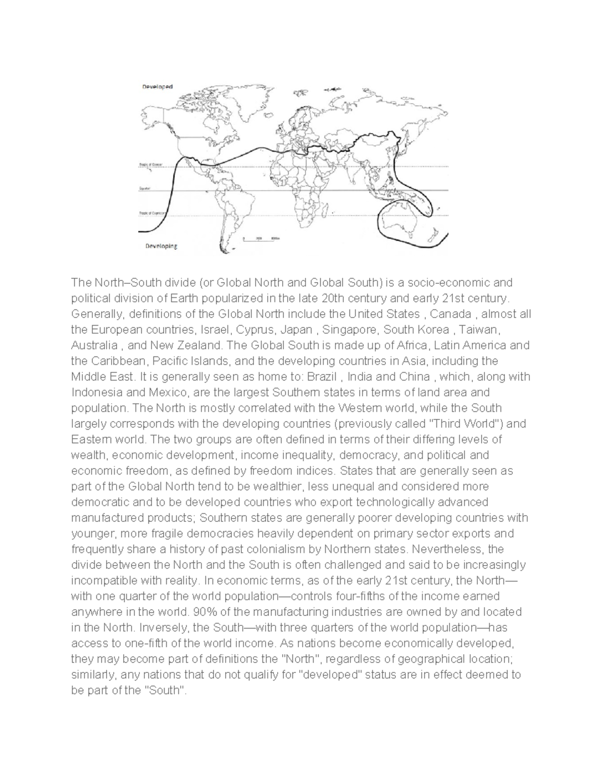 global north south divide essay