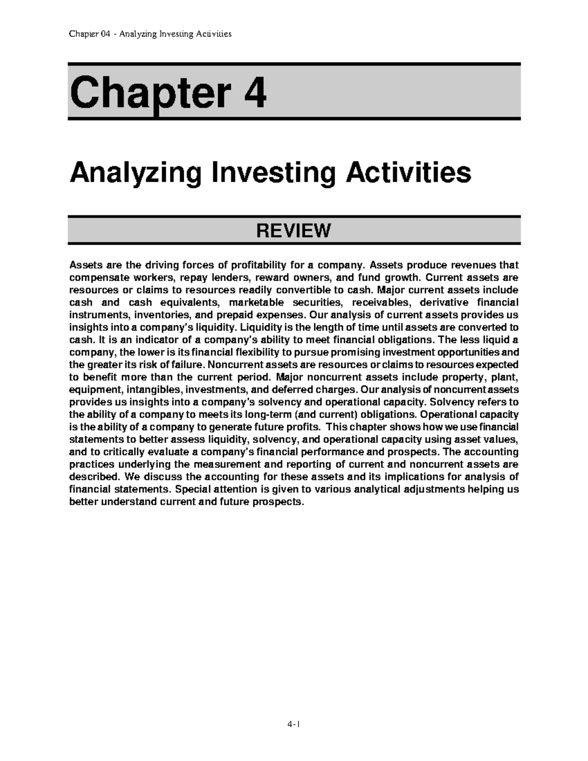 Ch 04 - Content - Chapter 4 Analyzing Investing Activities REVIEW ...