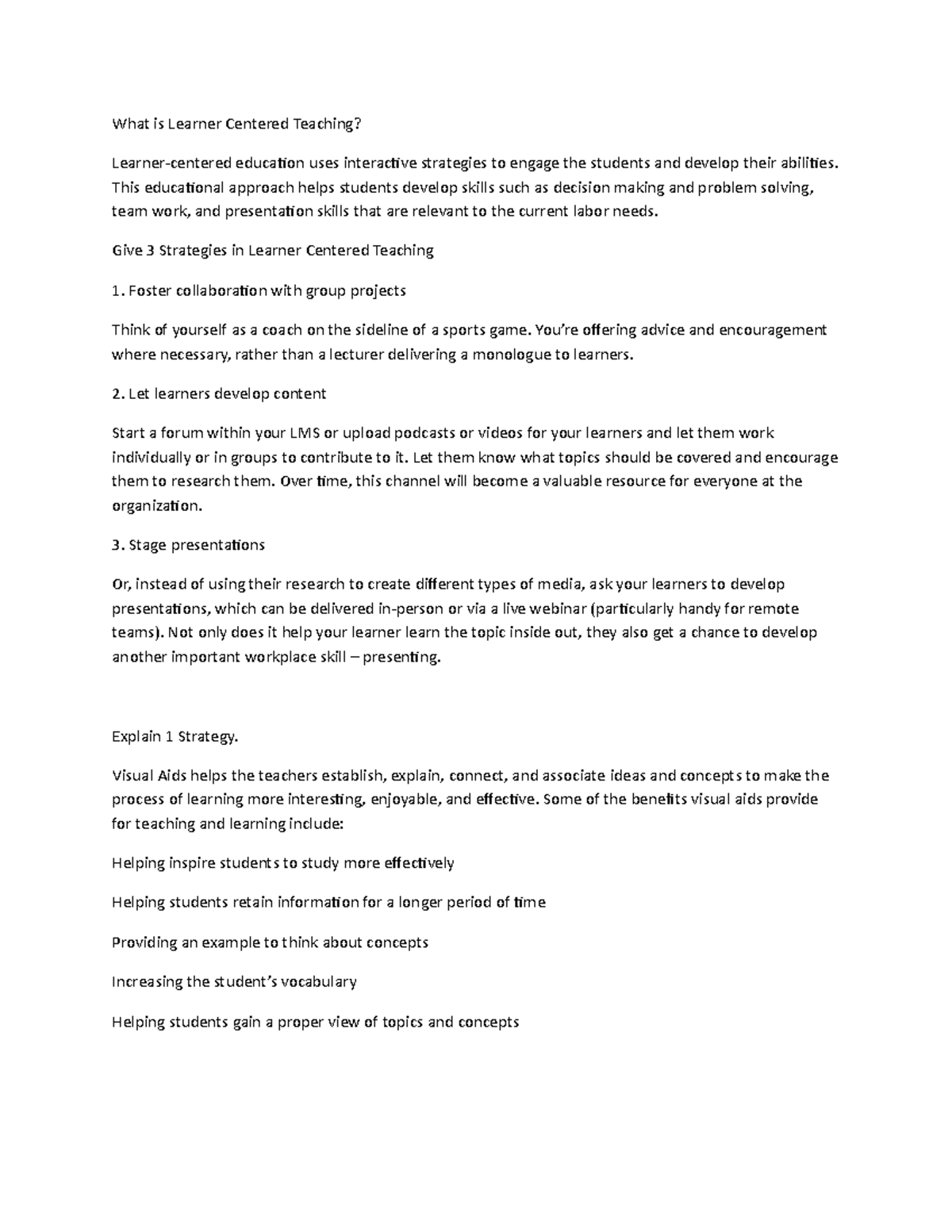 Learner Centered Teaching Assignment What is Learner Centered
