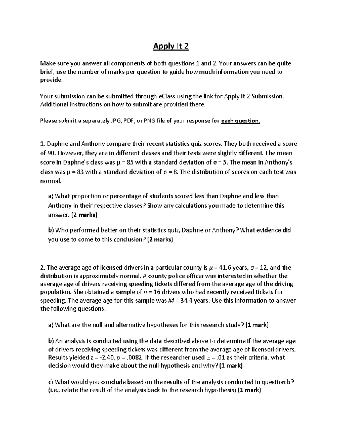 Apply It 2 Students - mini assignment 2 - Apply It 2 Make sure you ...
