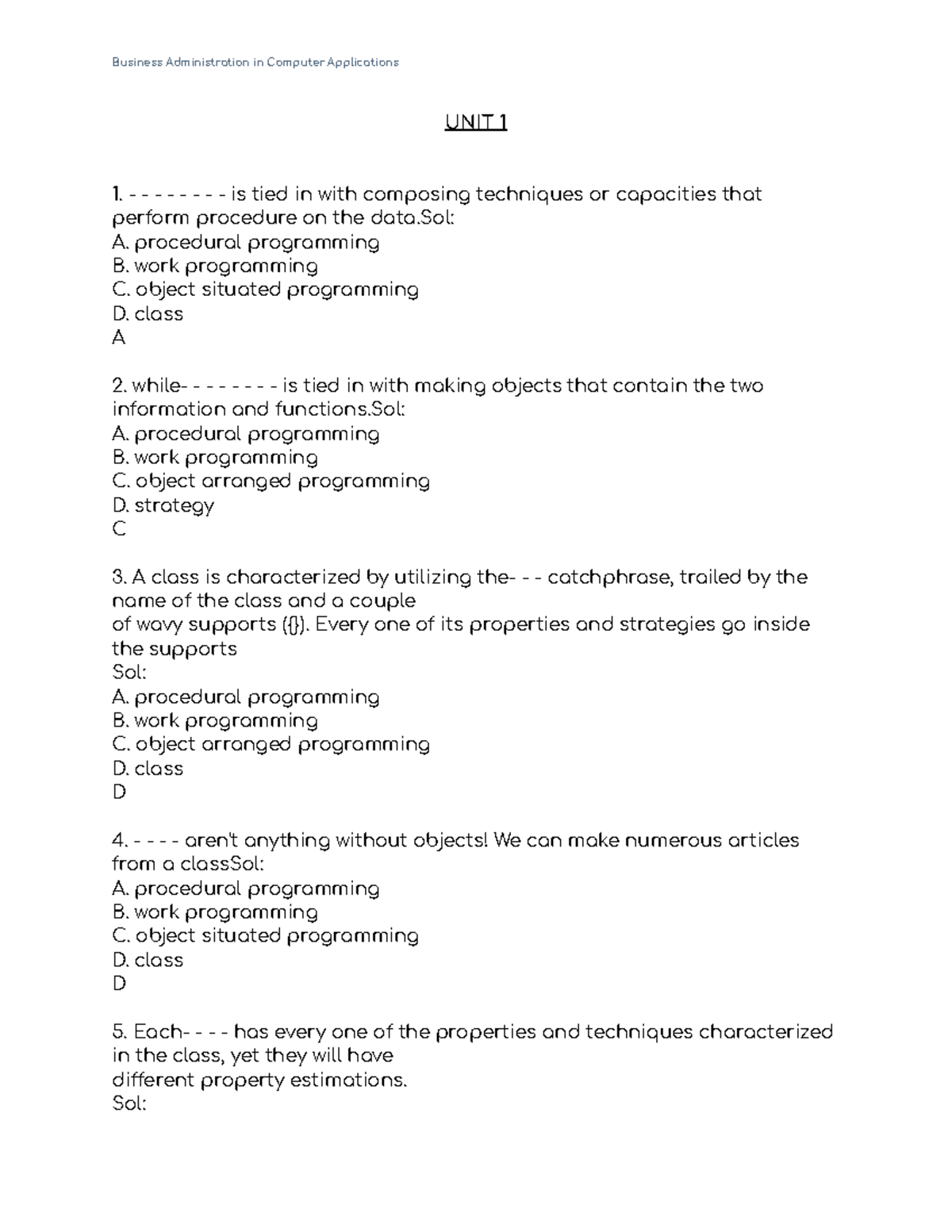OOP - Here are my practice materials for Business Administration in ...