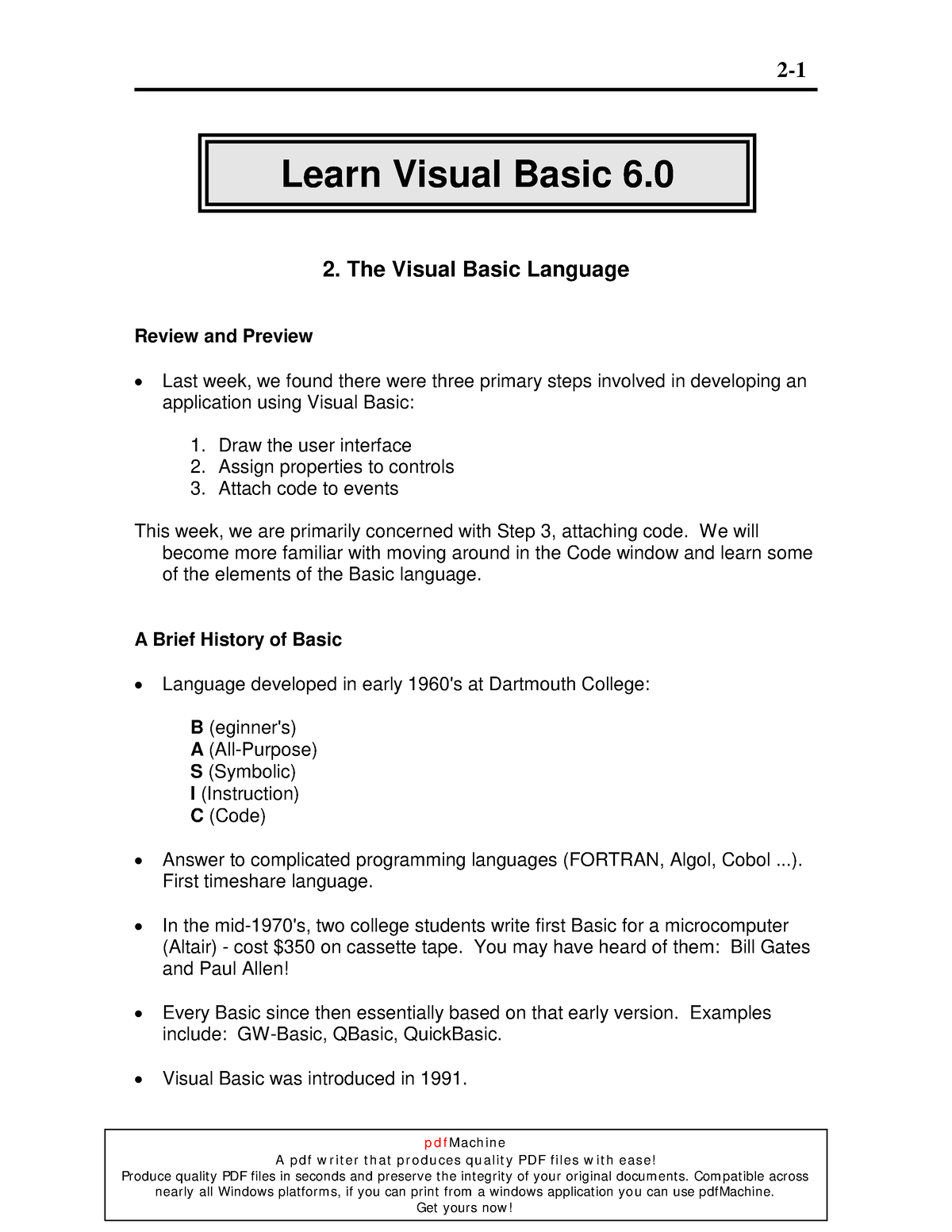 Class 2 - Visual Basic Programming - 2- Prepared By Mr. Darwin O ...