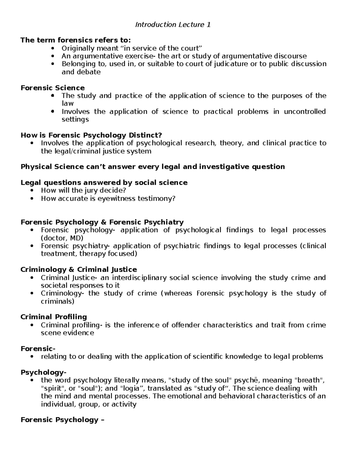 Lecture Notes - Introduction Lecture 1 The term forensics refers to ...