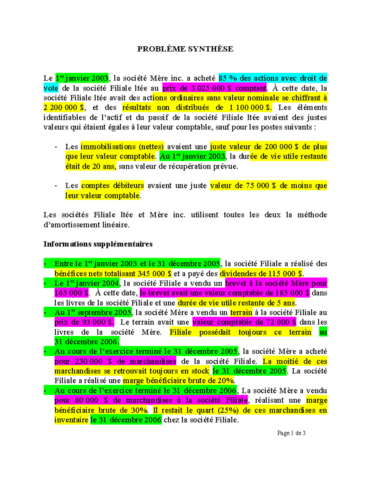 Probleme Synthèse - Exercice - PROBLÈME SYNTHÈSE Le 1 Er Janvier 2003 ...