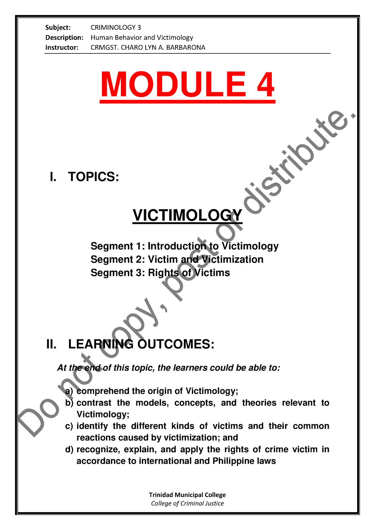 Criminology 3- Module 4 - ####### Description: Human Behavior And ...