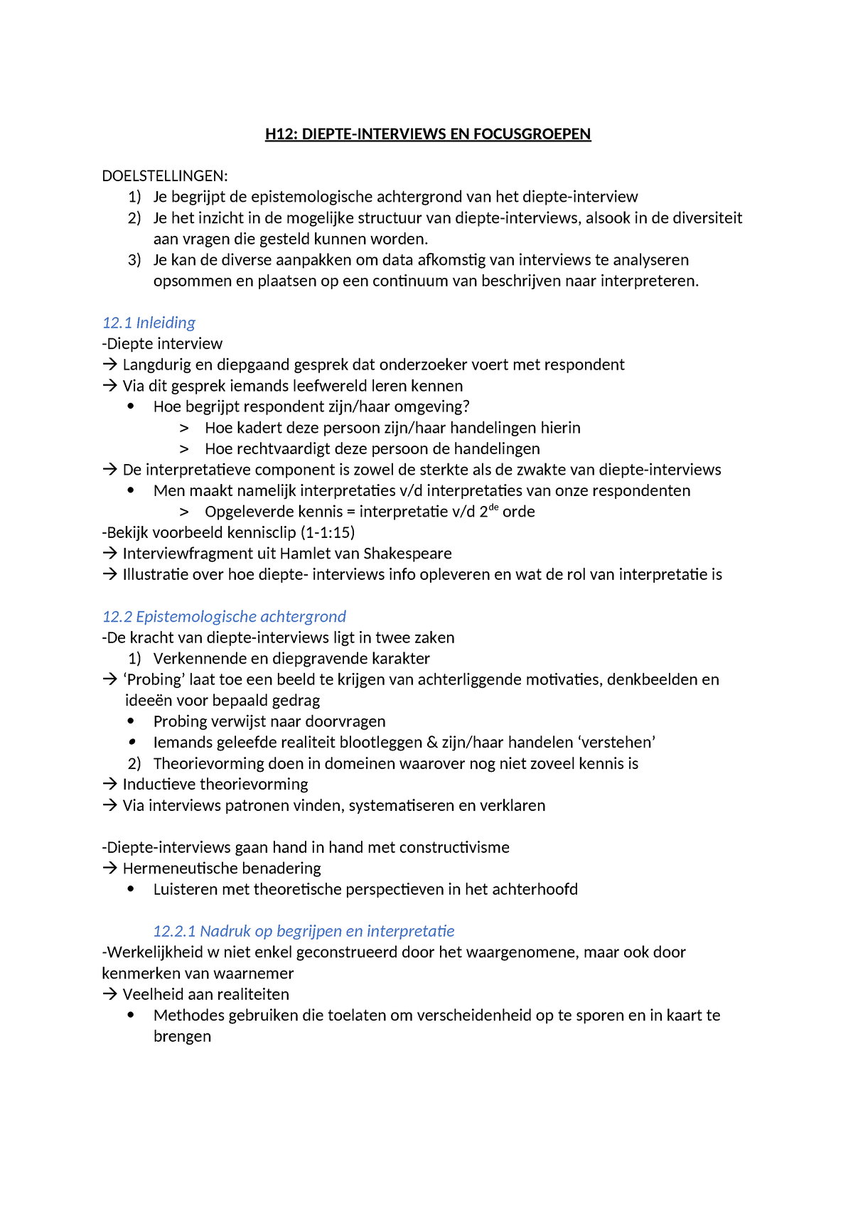 Module 12 - Samenvatting Adhv De Kennisclips - H12: DIEPTE-INTERVIEWS ...