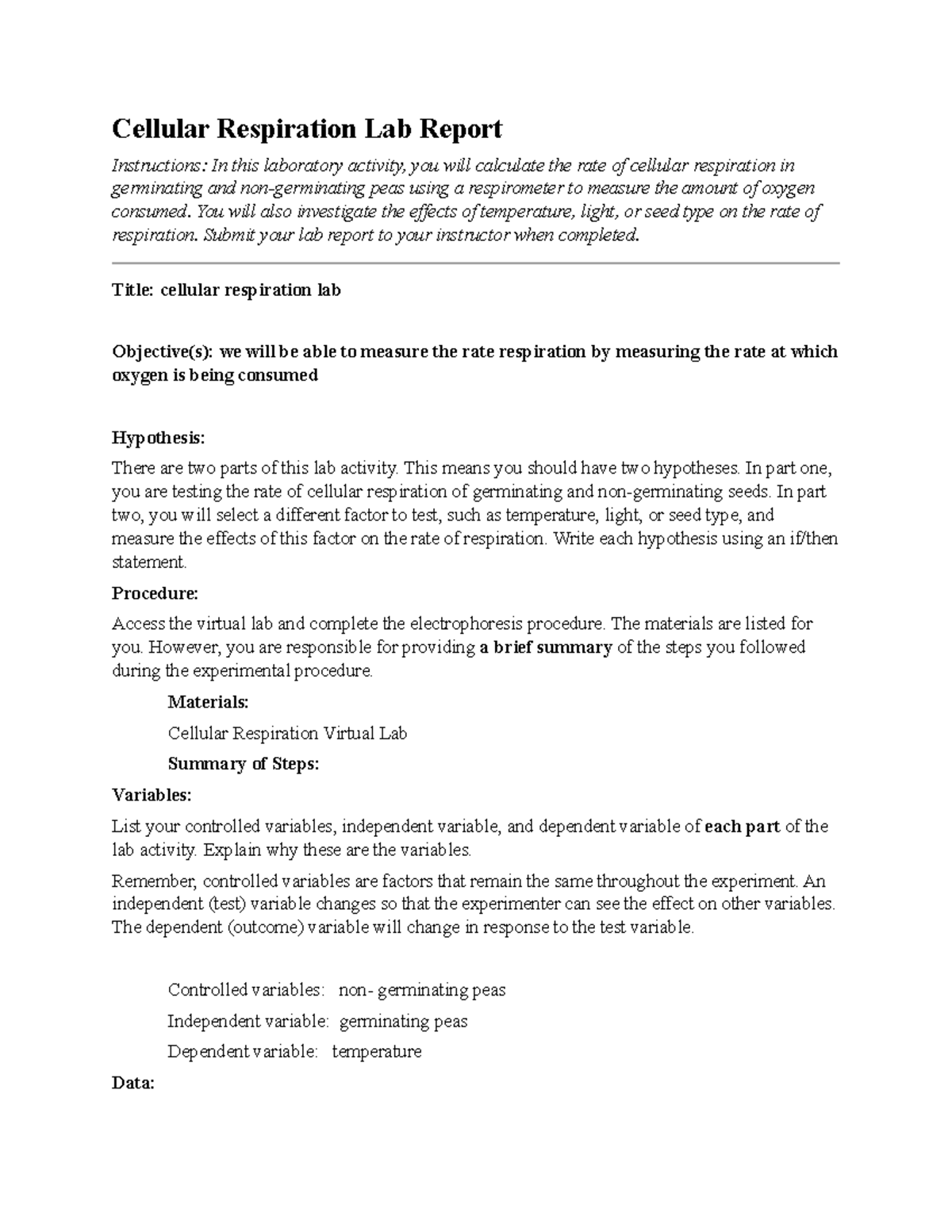 03 05 Cellular Respiration Lab Report Cellular Respiration Lab Report Instructions In This 6575