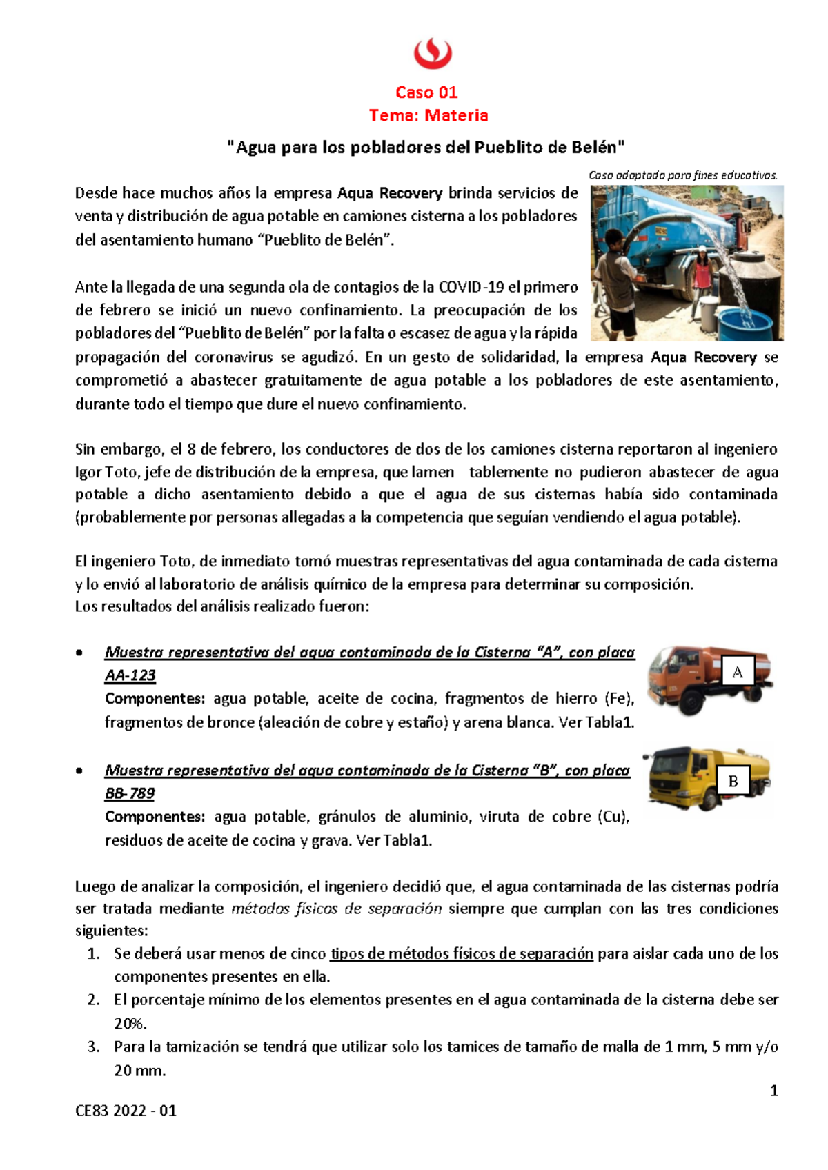 CE83 S01 Caso 1 Agua para el pueblito de Belen - 1 Caso 01 Tema ...