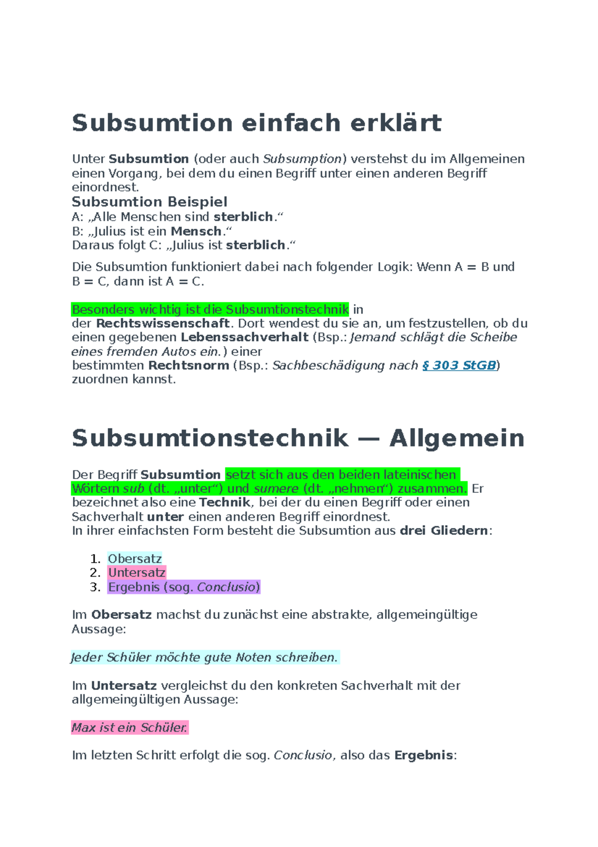 Was Ist Eine Subsumptionserklrung Und Nenne Beispiele – EKYRO