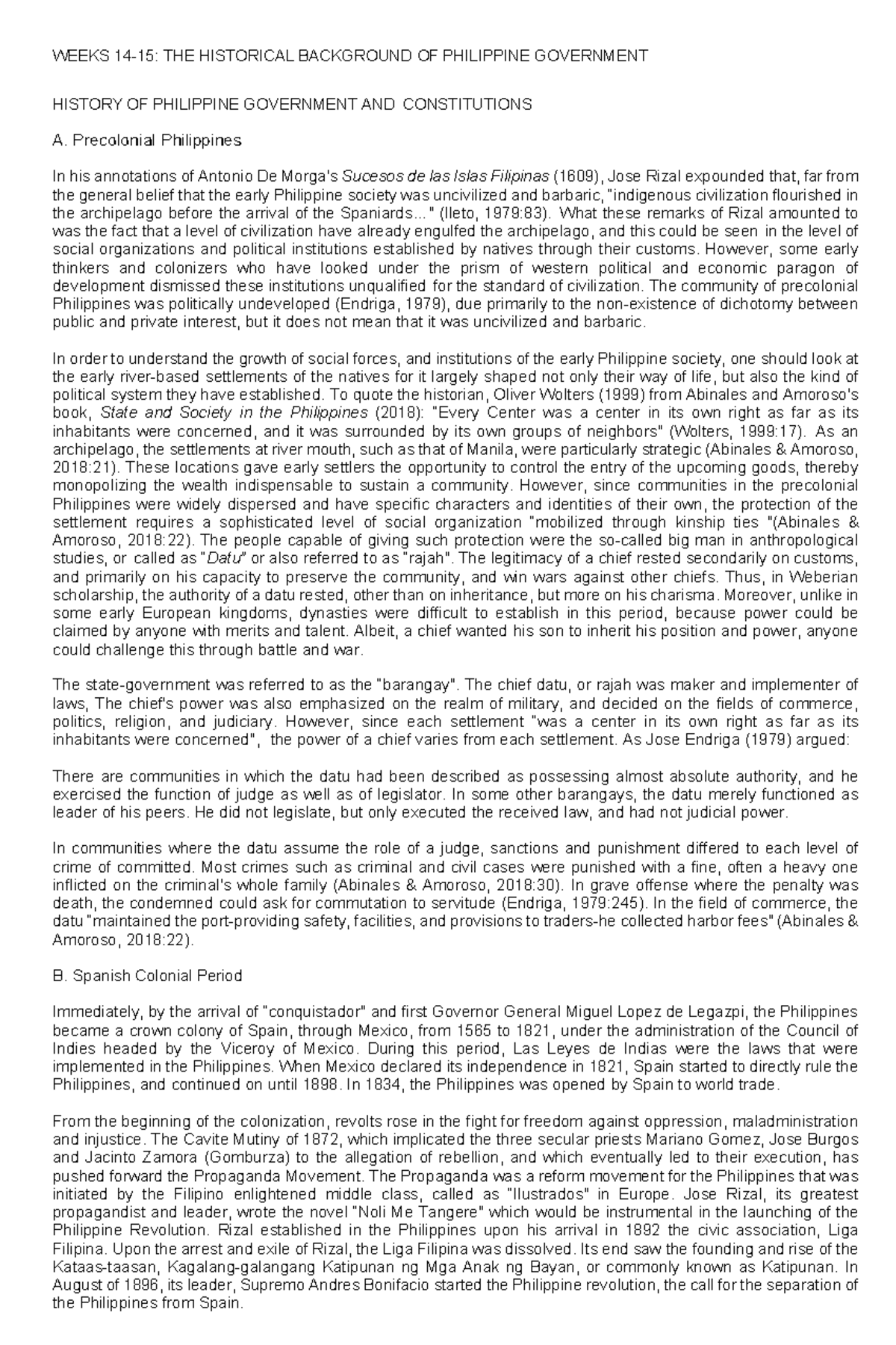 RIPH Finals - Summary Readings in Philippine History - WEEKS 14-15: THE ...