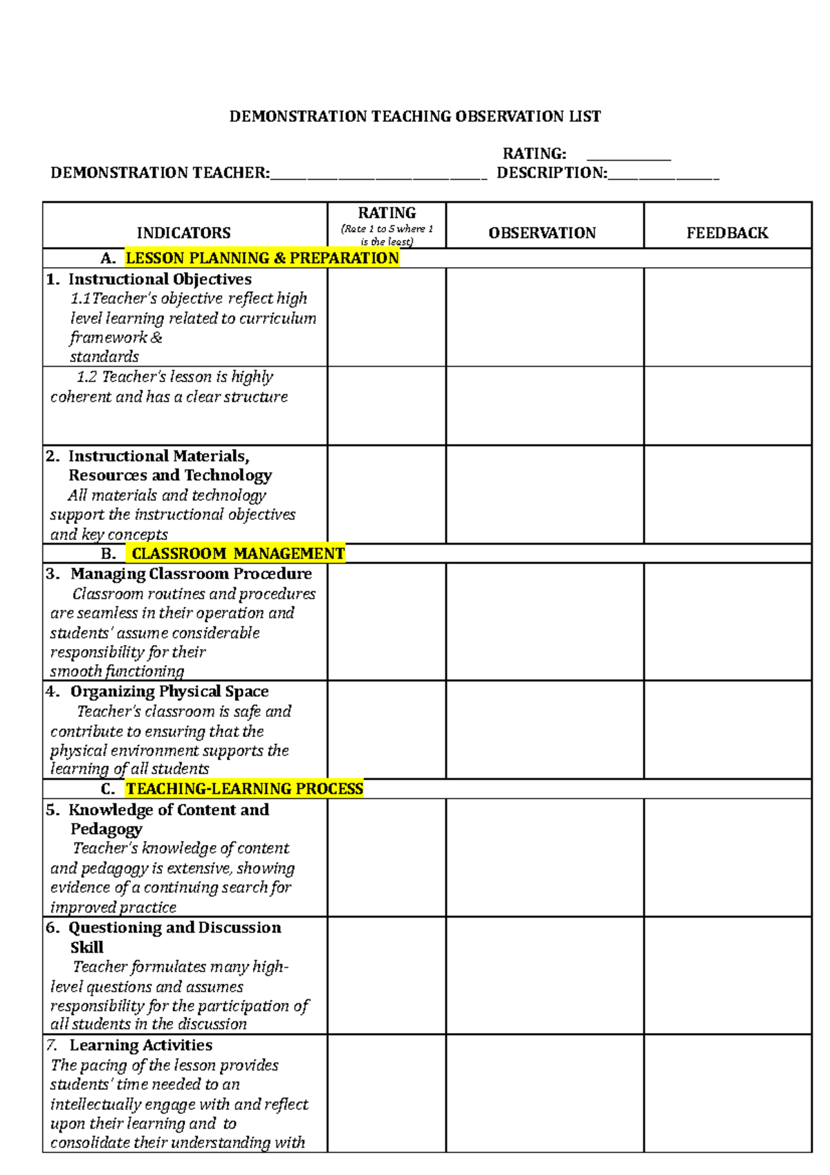 Demo list - aseasfasfsa - DEMONSTRATION TEACHING OBSERVATION LIST ...