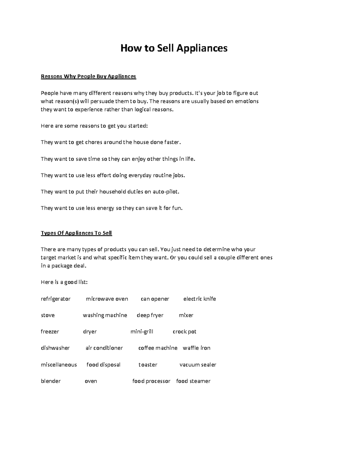 How to Sell Appliances How to Sell Appliances Reasons Why People Buy