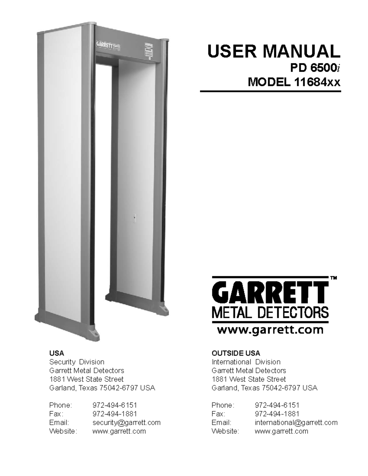 AP140 Garrett PD6500 - repaso - User MANUAL PD 6500i MODeL 11684xx ...
