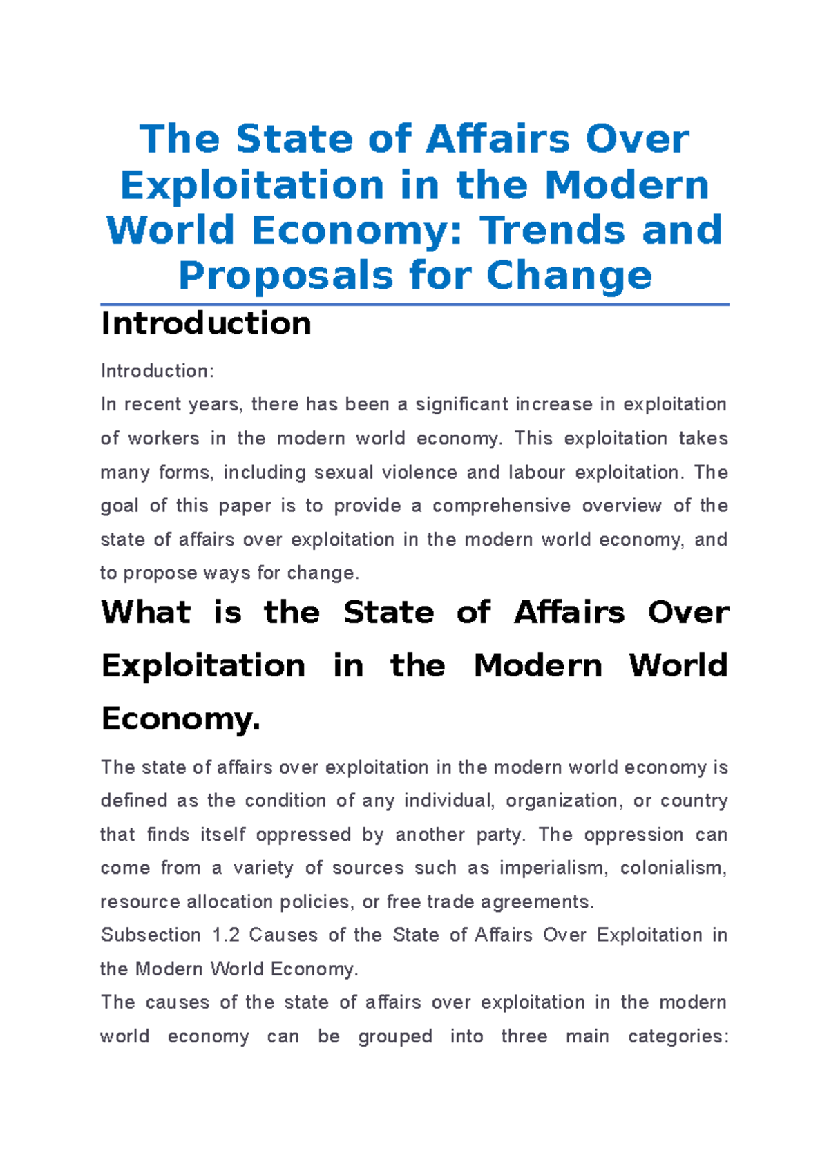 The State of Affairs Over Exploitation in the Modern World Economy ...