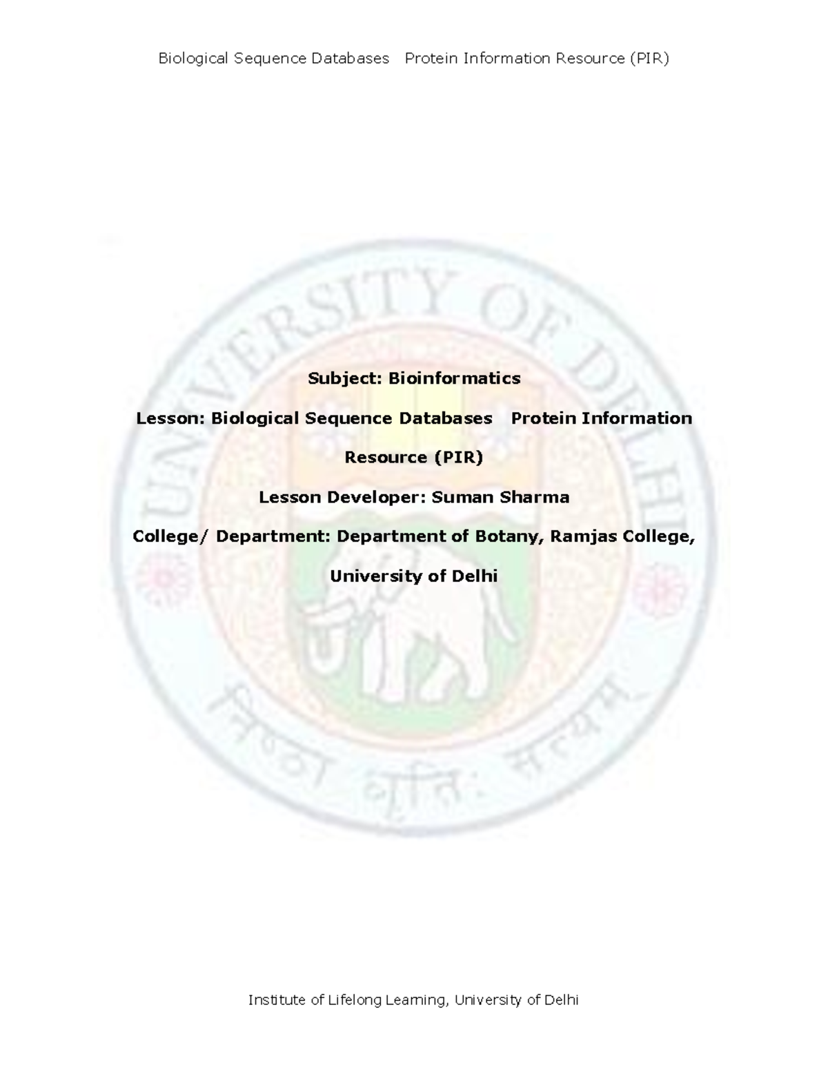 Biological Sequence Databases Protein Information Resource (PIR ...