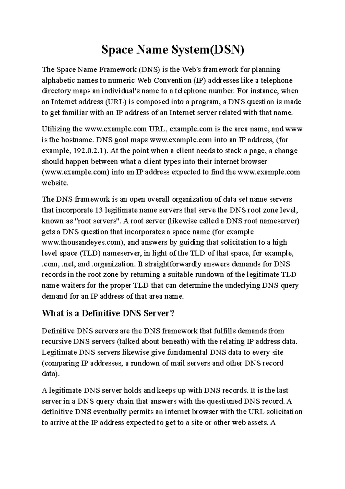 Space Name System Space Name System(DSN) The Space Name Framework
