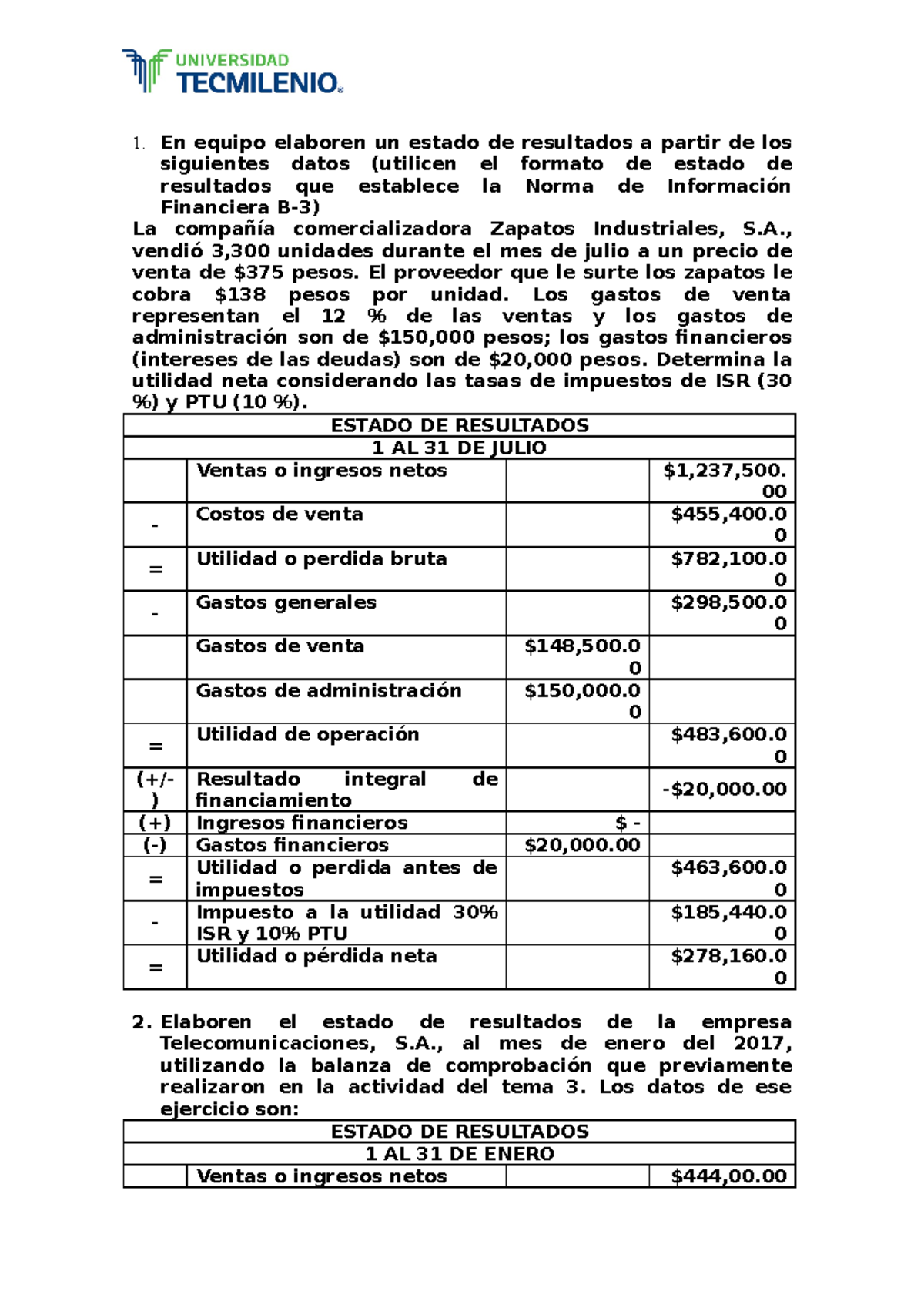 Tarea 4 Contabilidad - En equipo elaboren un estado de resultados a ...