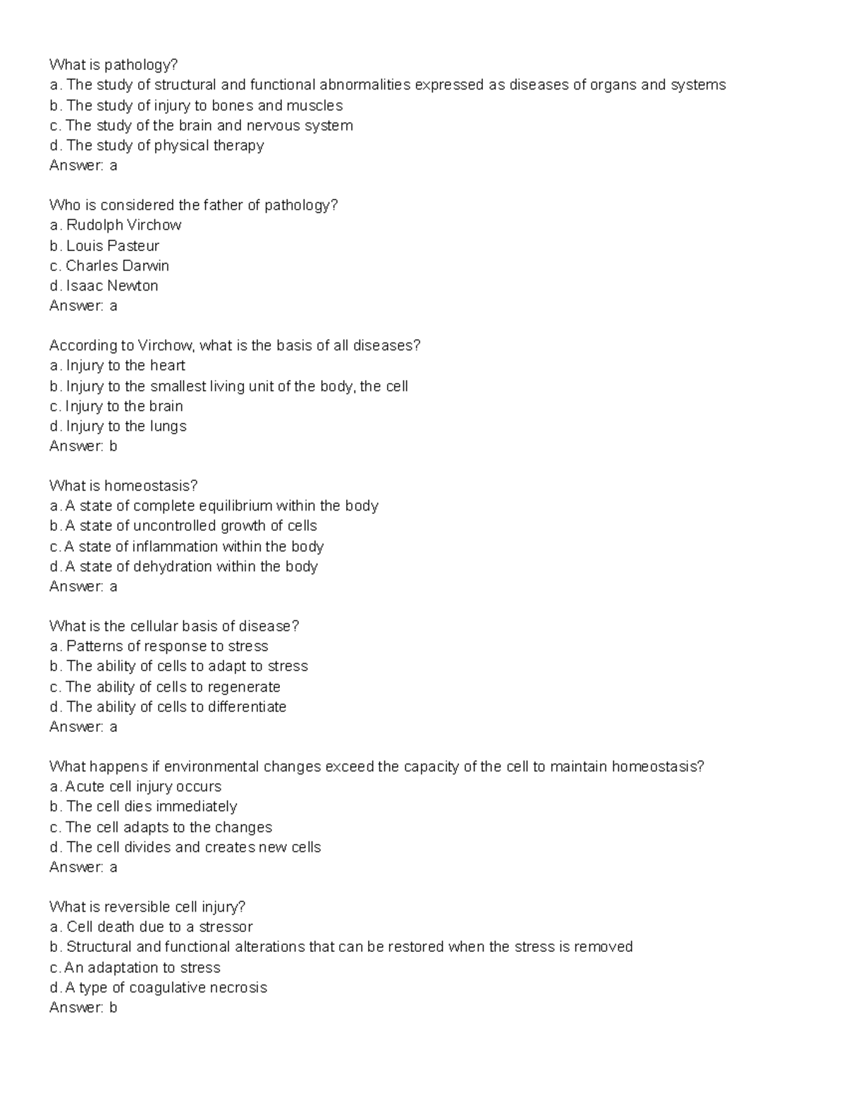 Lecture 1 - Practice Questions - What Is Pathology? A. The Study Of ...