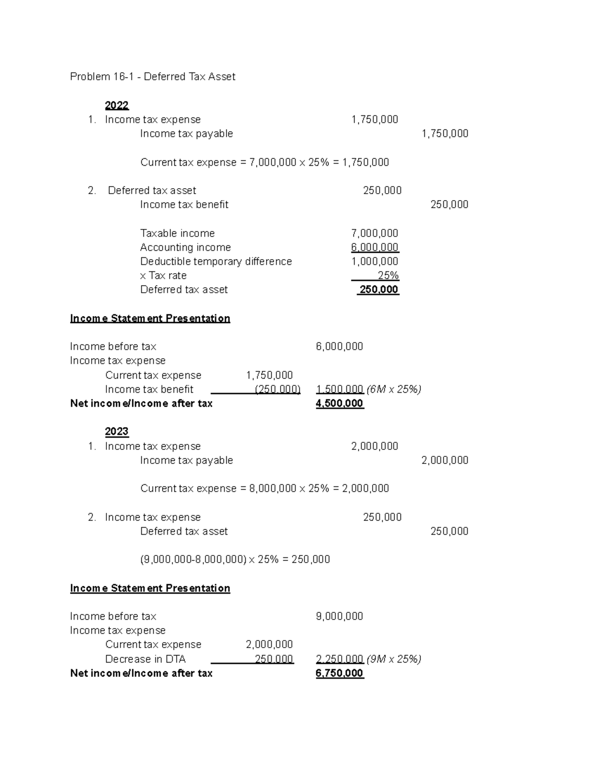 Chapter 16 - Accounting for Income Tax - Problem 16-1 - Deferred Tax ...