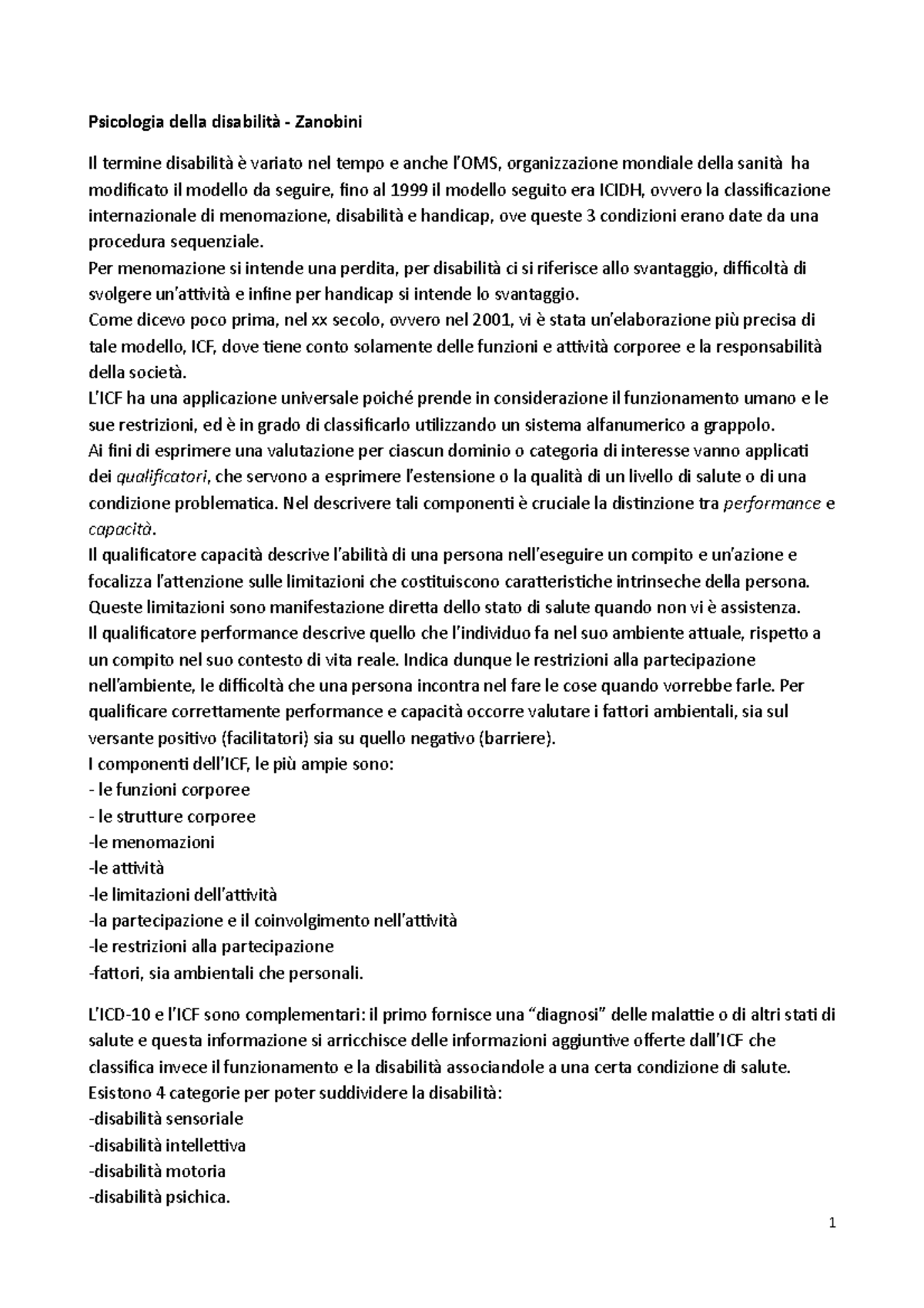 Riassunto zanobini, Intro+ Disabilità Visiva, Uditiva - Psicologia ...