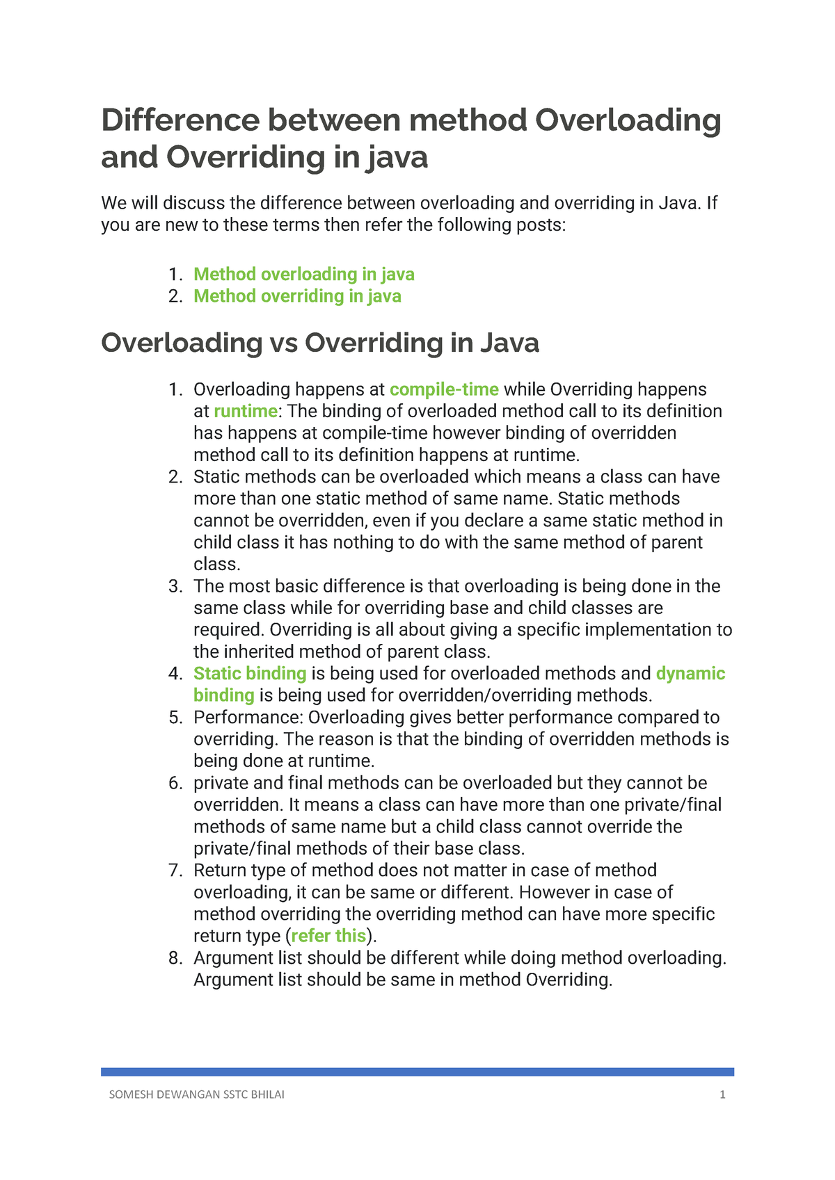 Difference Between Overloading and Overriding in Java