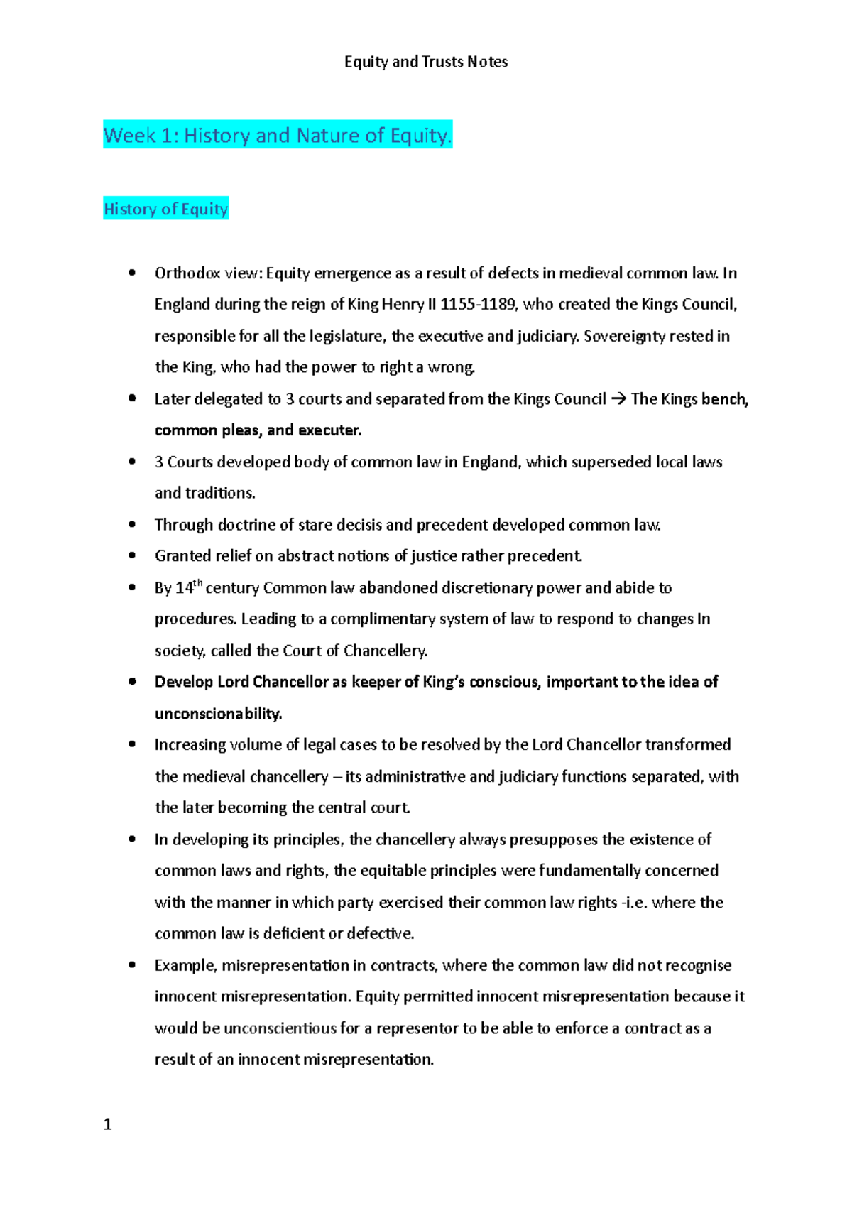 Equity and trust Notes - Week 1: History and Nature of Equity. History ...
