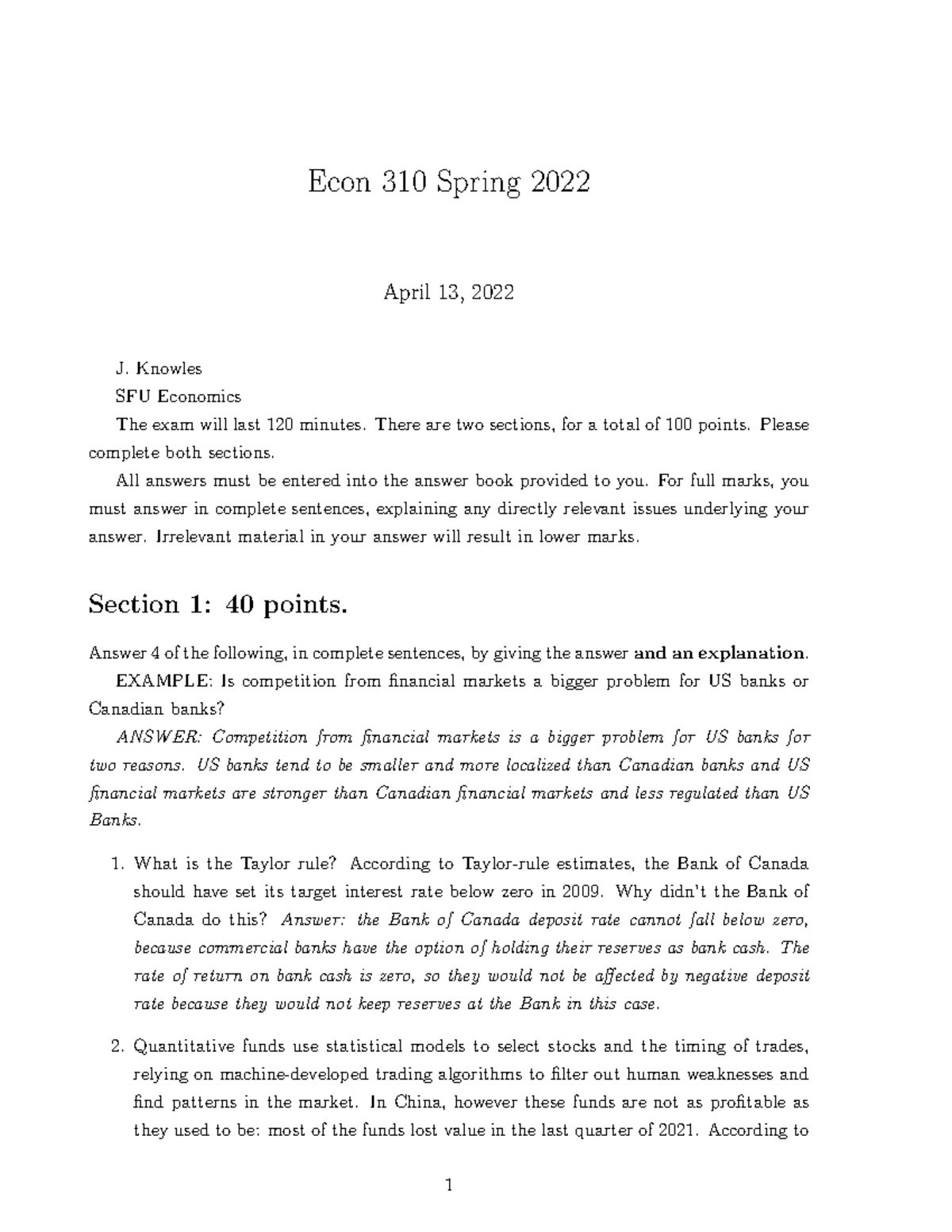 AK Final Test 2022 Econ 310 Econ 310 Spring 2022 April 13, 2022 J