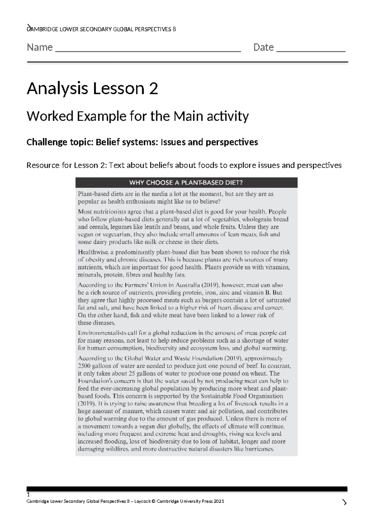 Analysis Lesson 2 Worked Example for the Main activity - Global ...