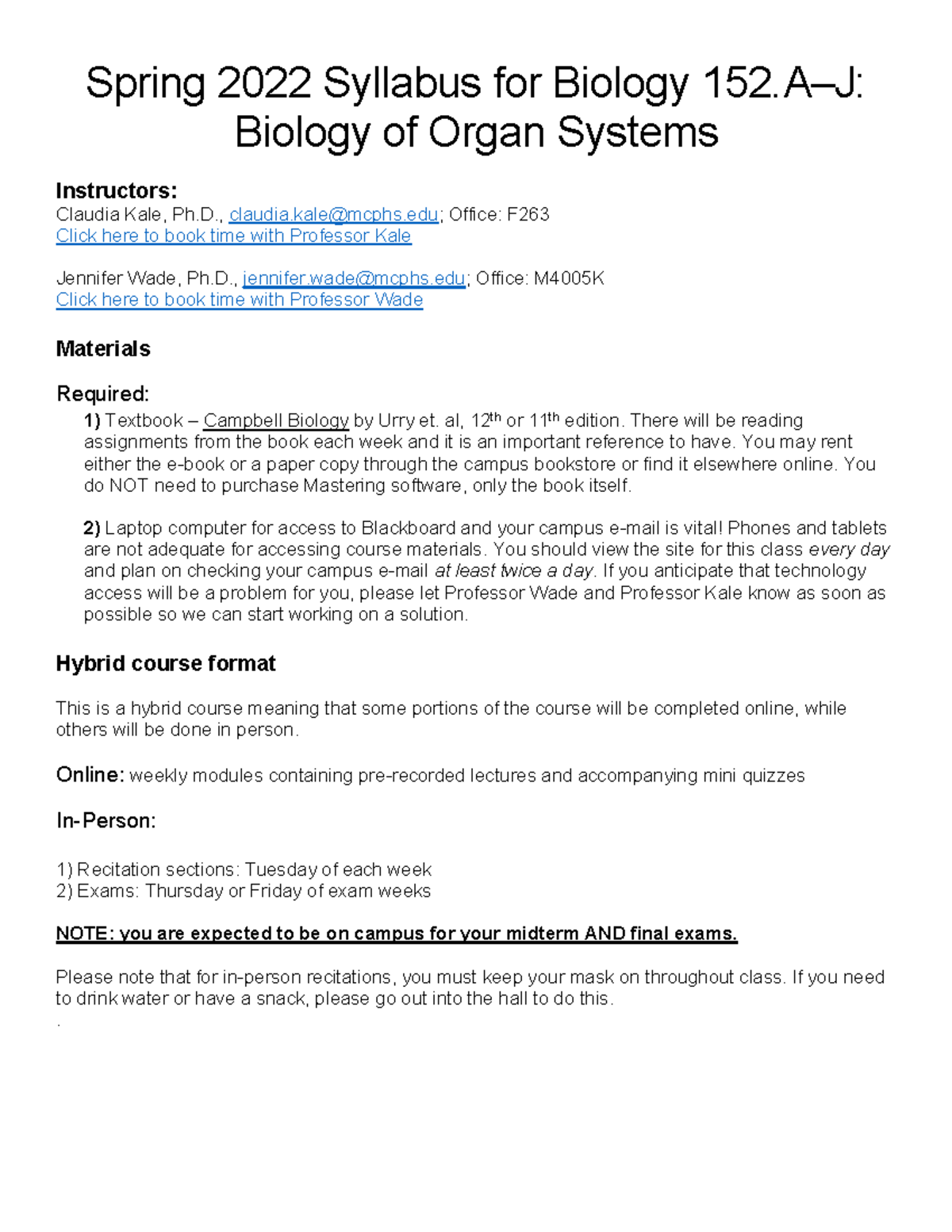 Biology Syllabus 2022 - Spring 2022 Syllabus For Biology 152: Biology ...