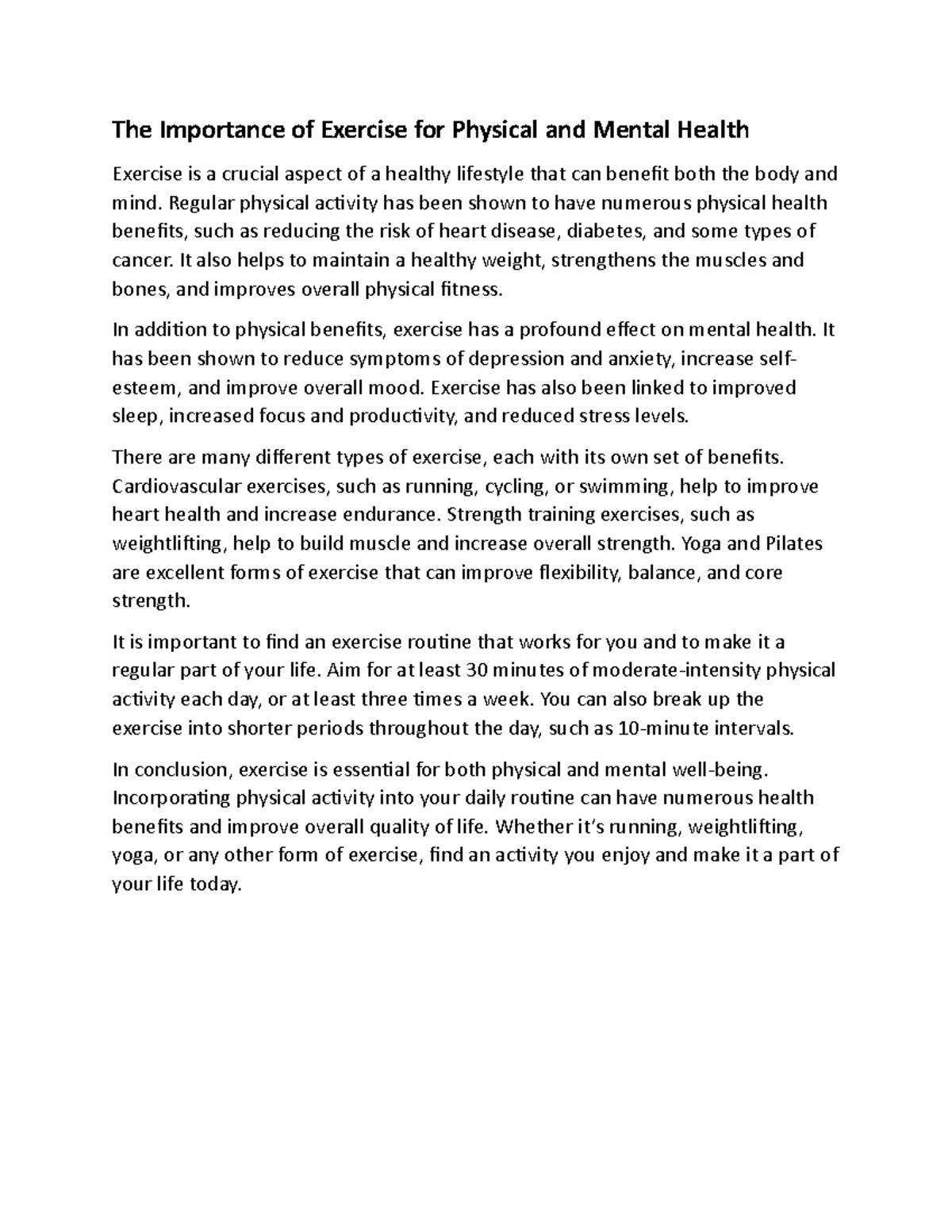 The Importance of Exercise for Physical and Mental Healt - Regular ...