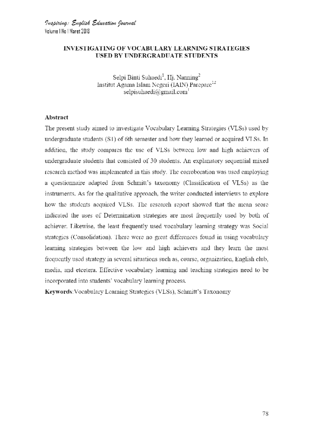 Investigating of Vocabulary Learning Strategies Used by Undergraduate ...