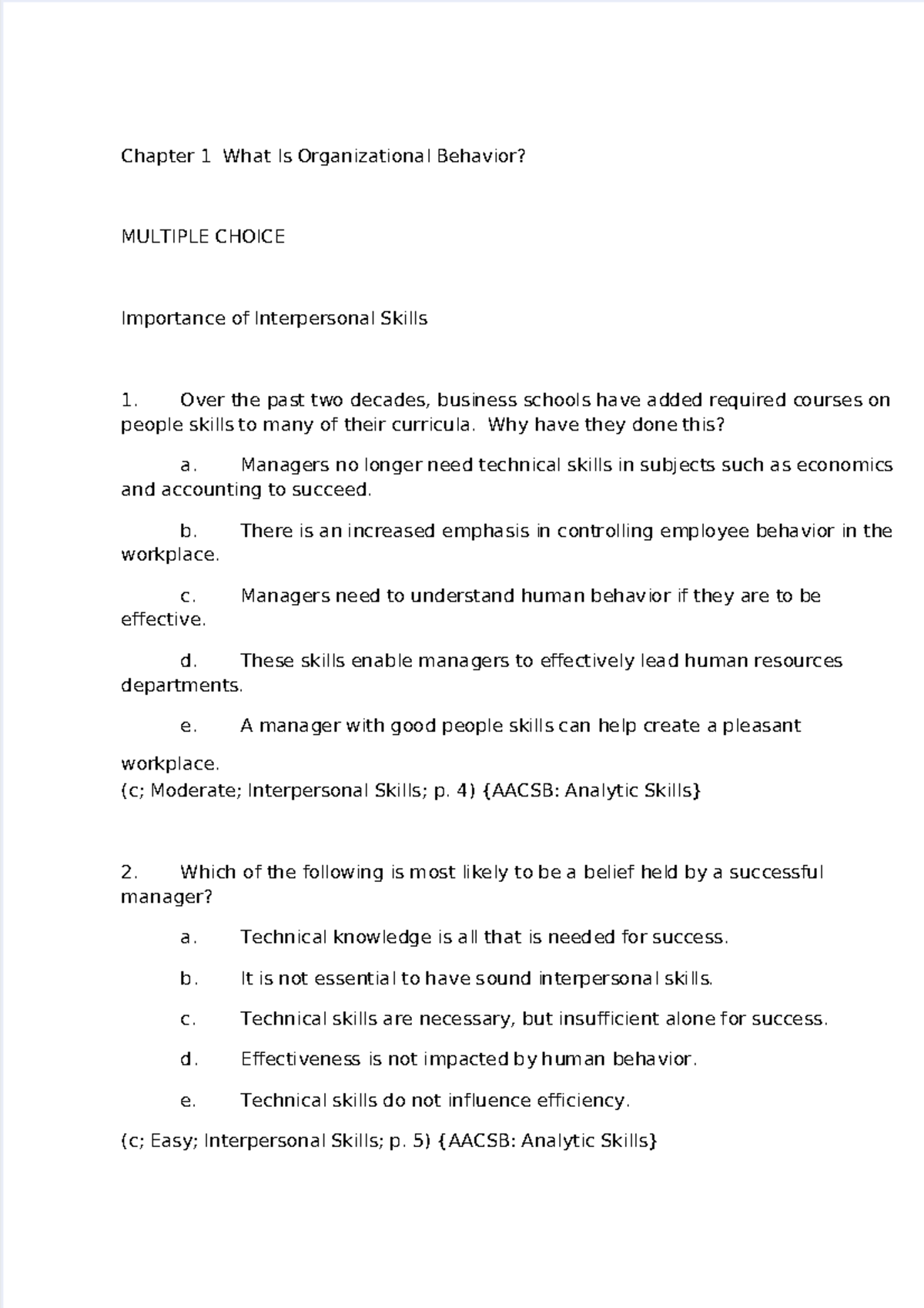 Organization Behavior Test Bank Chapter 1 - Chapter 1 What Is ...