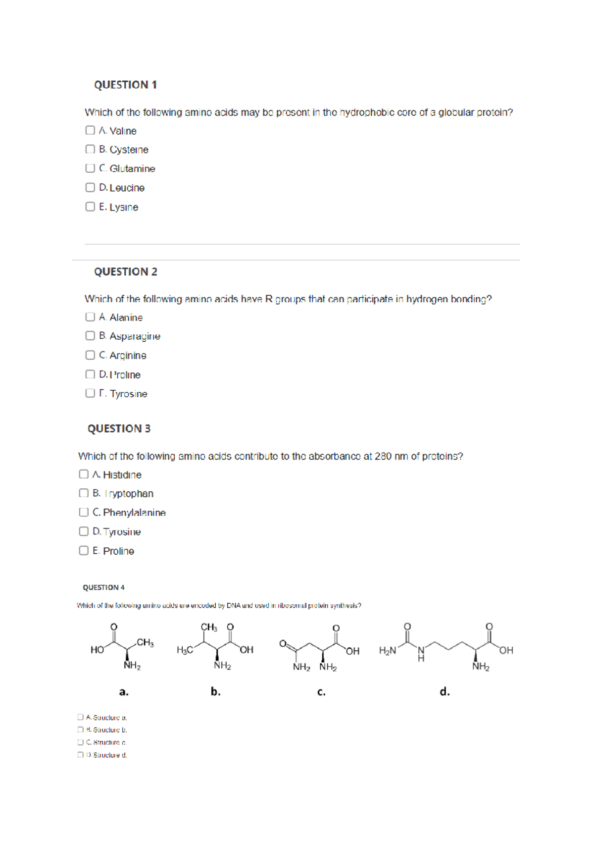 Amino Acids MCQs LIF40005 Studocu
