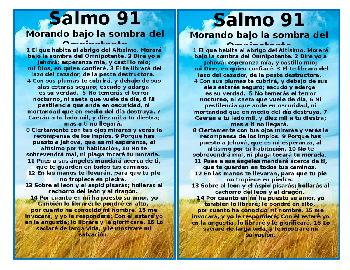 Salmo 91 - Salmo 91 Morando Bajo La Sombra Del Omnipotente Salmo 91 ...