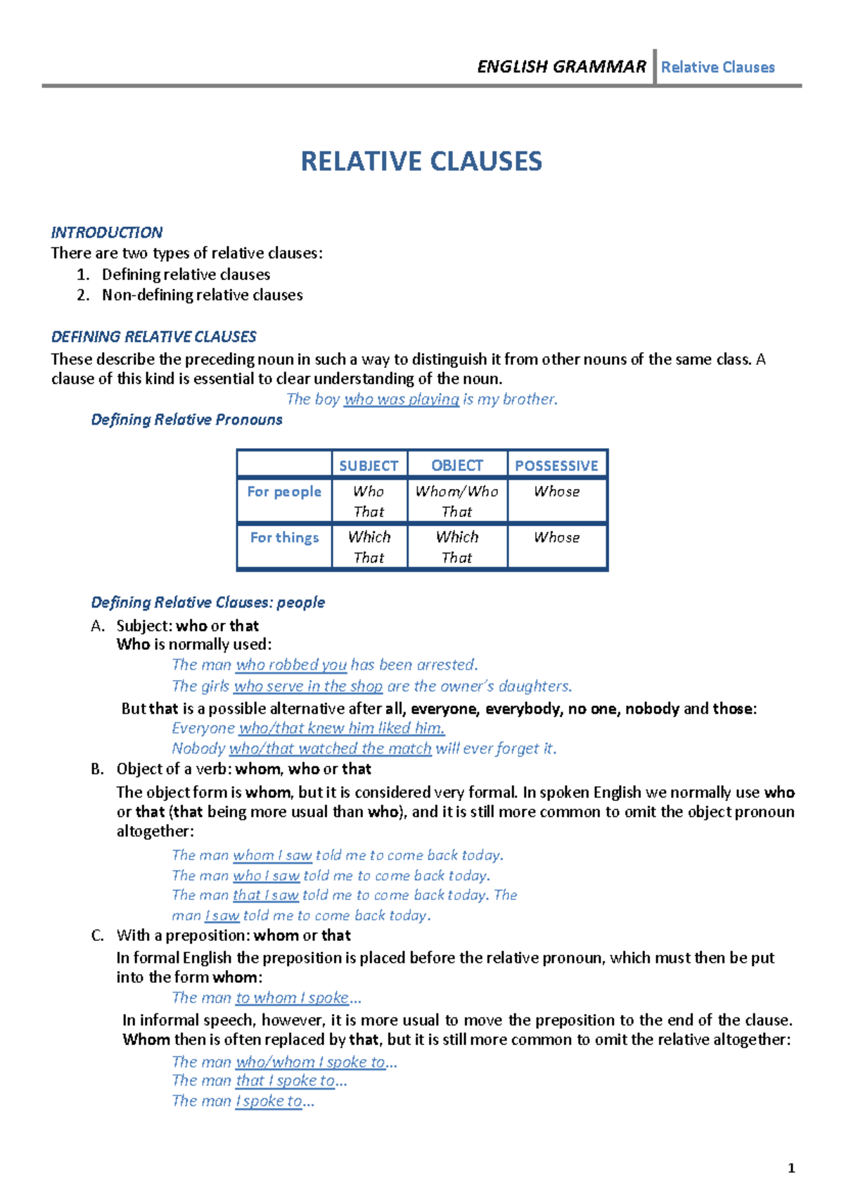 Relative-clauses - ENGLISH GRAMMAR Relative Clauses RELATIVE CLAUSES ...