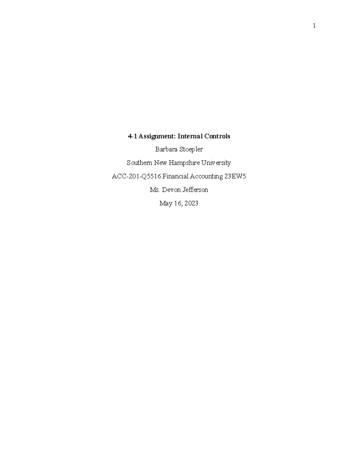 4 1 Assignment Internal Controls 4 1 Assignment Internal Controls