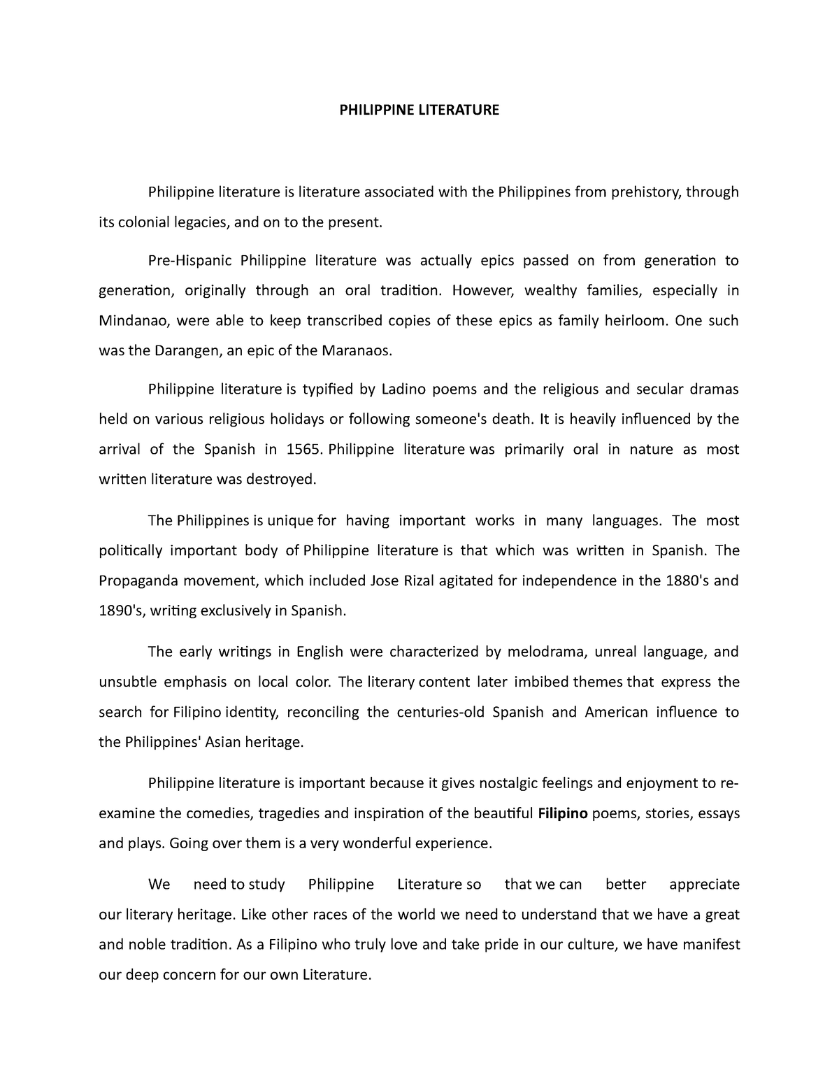 Philippine Literature PHILIPPINE LITERATURE Philippine Literature Is 