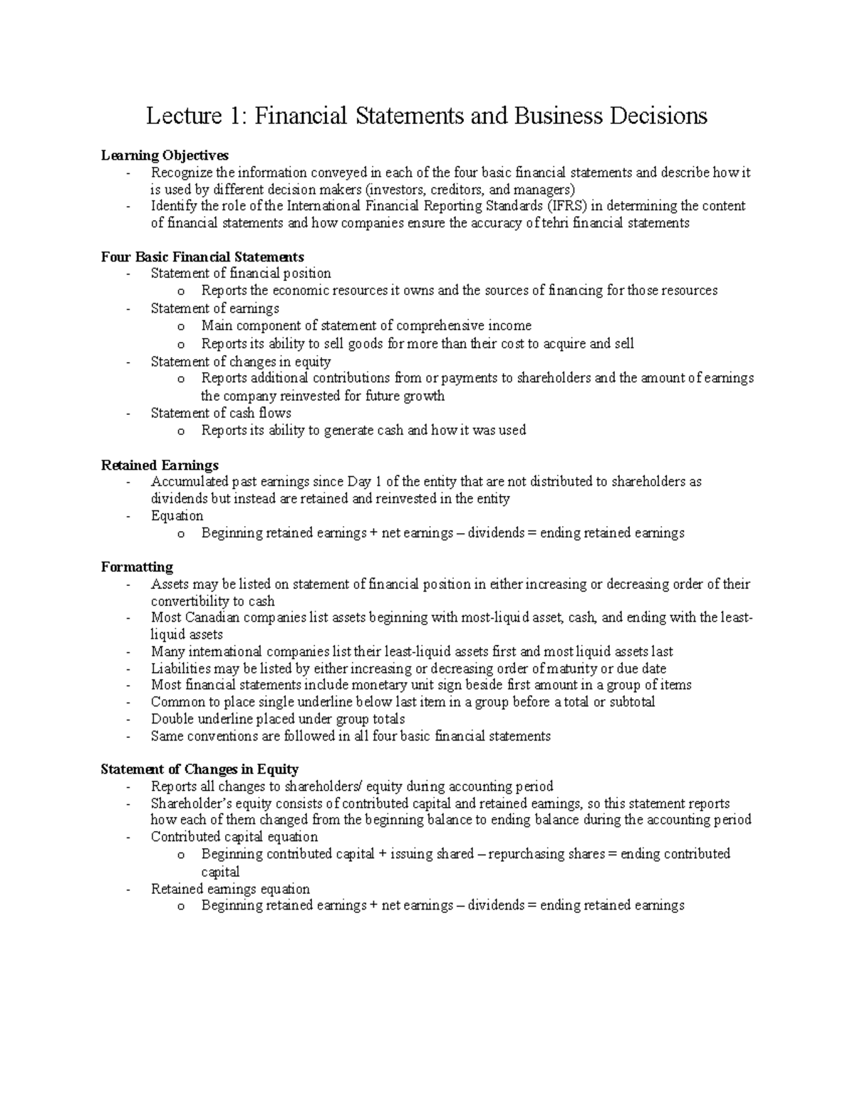 Chapter 1 - Financial Statements - Lecture 1: Financial Statements And ...