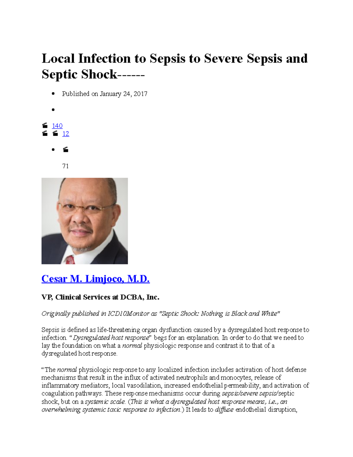 Septic Shock-2017 - coding class - Local Infection to Sepsis to Severe ...