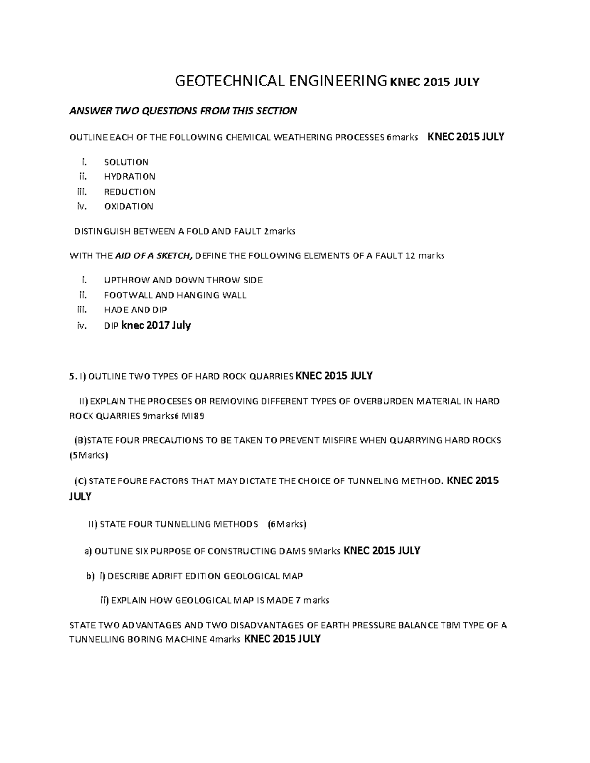 Geocon Questions and answers GEOTECHNICAL ENGINEERING KNEC 2015