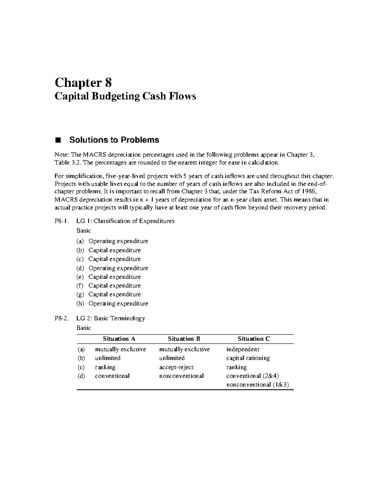 Chapter 8 - Chapter 8 Capital Budgeting Cash Flows Solutions to ...