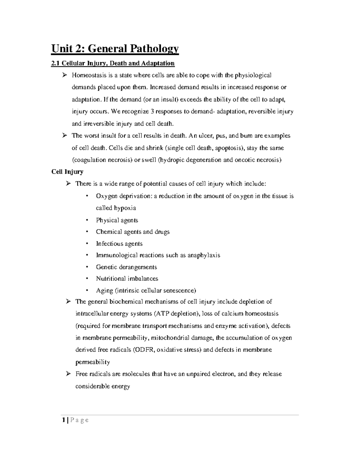 Pathology study and improtant notes - 1 | P a g e Unit 2: General ...