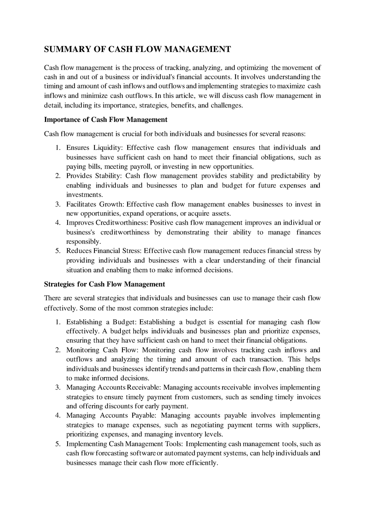 summary-of-cash-flow-management-summary-of-cash-flow-management-cash