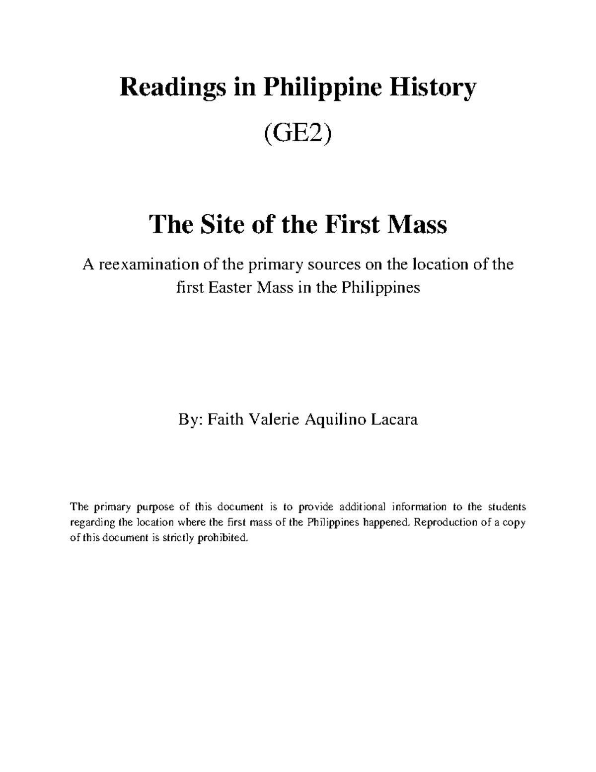 site of the first mass summary essay