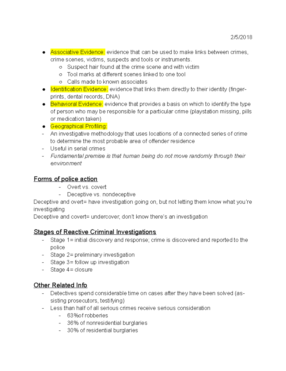 Investigations notes - 2/5/ Associative Evidence: evidence that can be ...