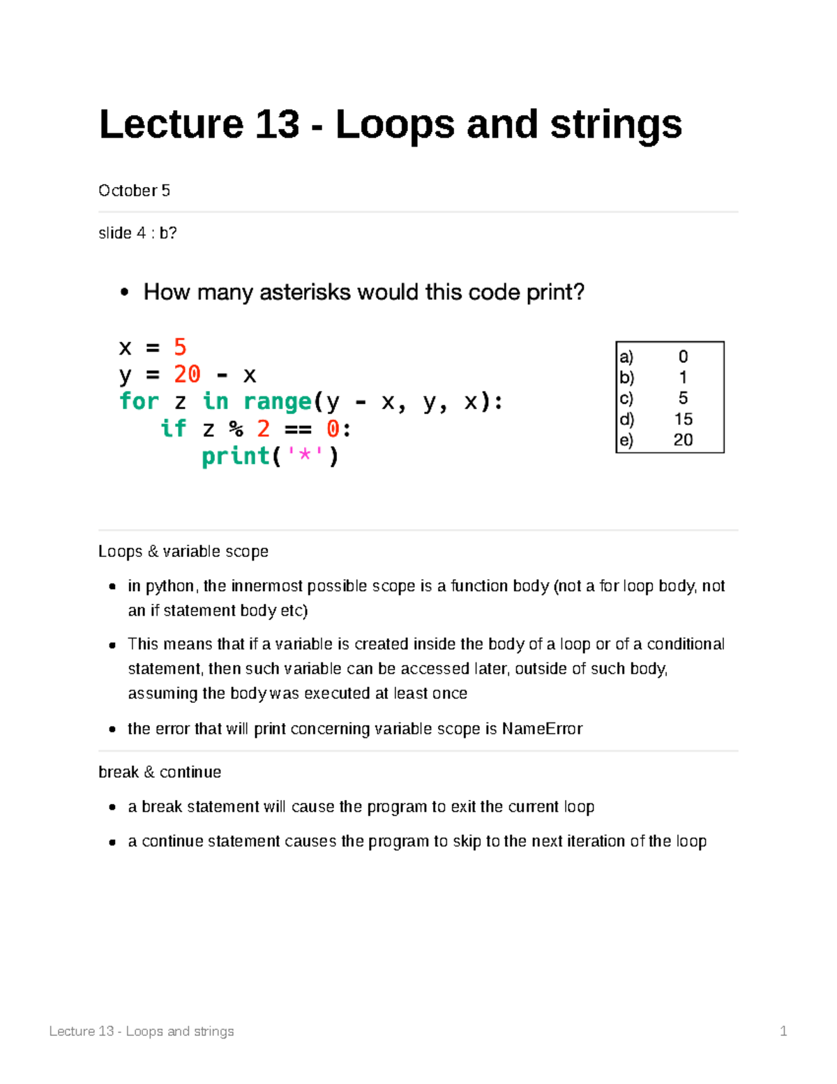 Lecture 13 - Loops And Strings - Lecture 13 - Loops And Strings October ...