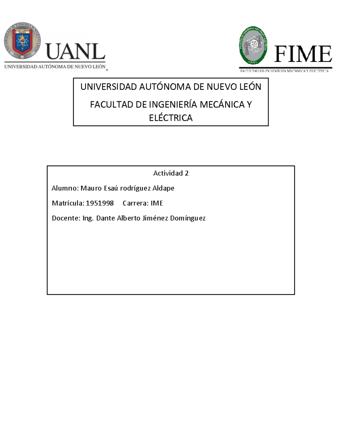 Actividad Fundamental 2 Mec De Mat - UNIVERSIDAD AUT”NOMA DE NUEVO LE”N ...